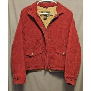 Eddie Bauer Womens Medium Red Corduroy Jacket Quilted Lined Insulated Coat